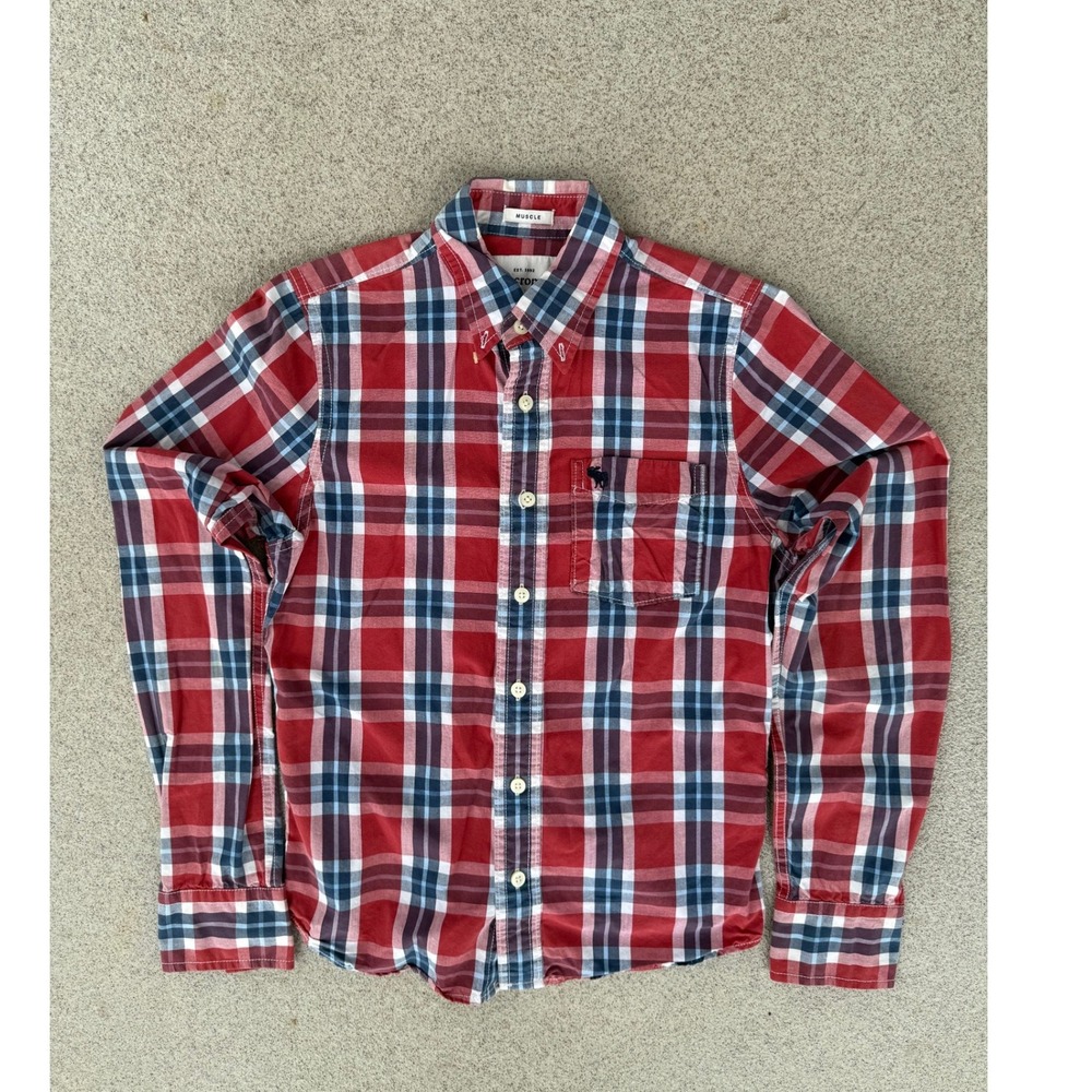 Abercrombie Muscle Kids XL Plaid Button Down Shirt - Red Long Sleeve